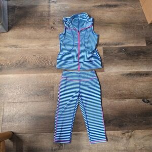 Z By Zella Girl Striped Activewear Set, Vest 10/12, Legging 8/10 RN#58665👟